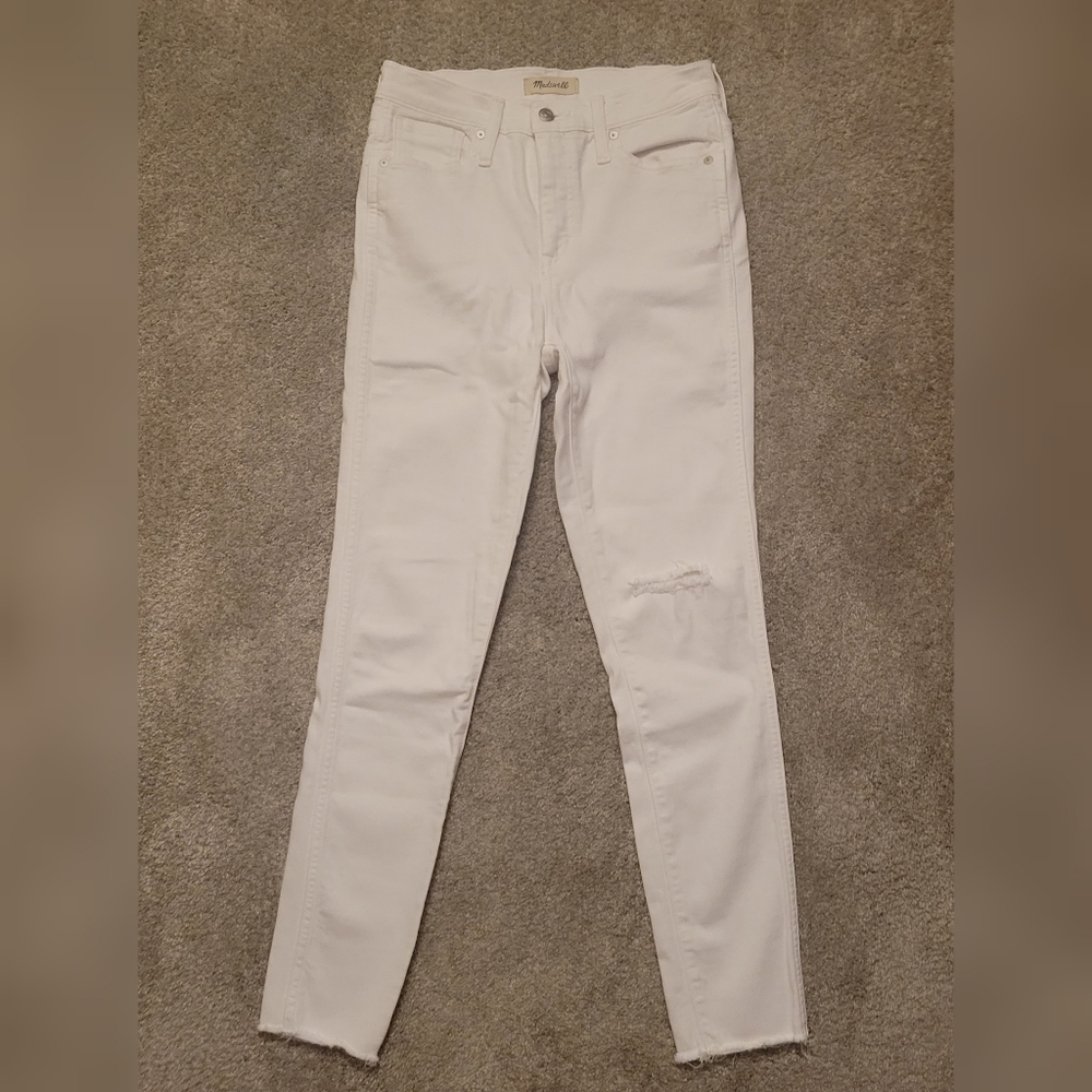 Madewell White Pants 10" High Rise Skinny with Frayed Bottoms